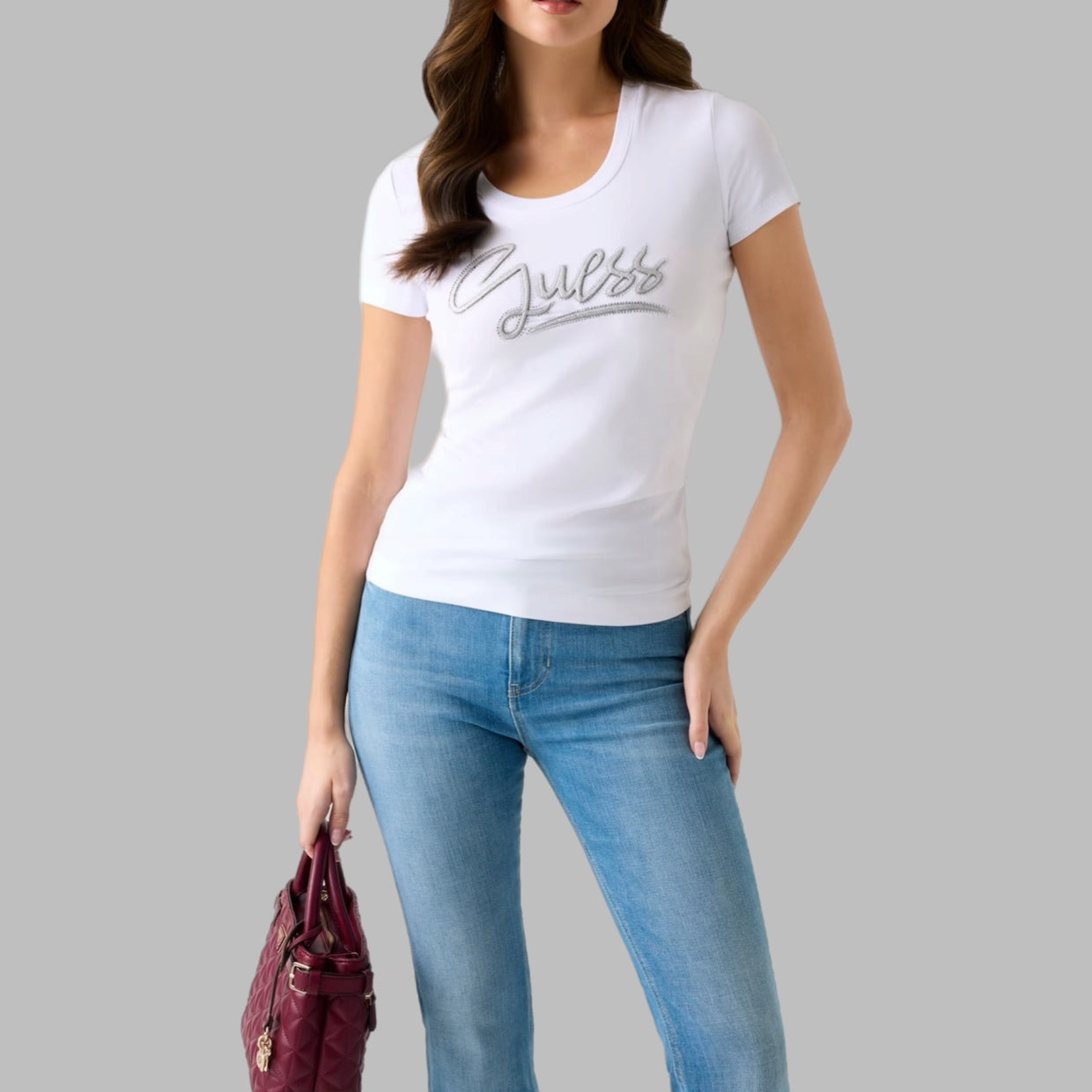 T-shirt GUESS con strass logo - W6RI24J1314