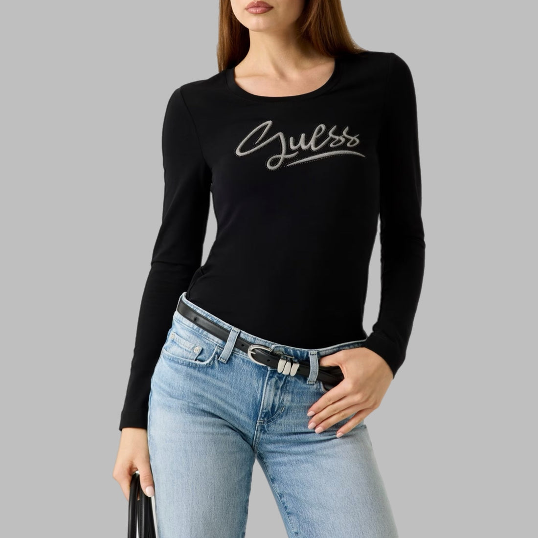 T-shirt GUESS con strass logo - W6RI25J1314